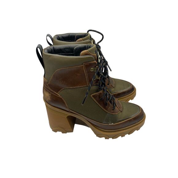 Sorel Shoes - Sorel Brex Boot Green Chunky Heel Leather Waterproof Boot Sz 8.5